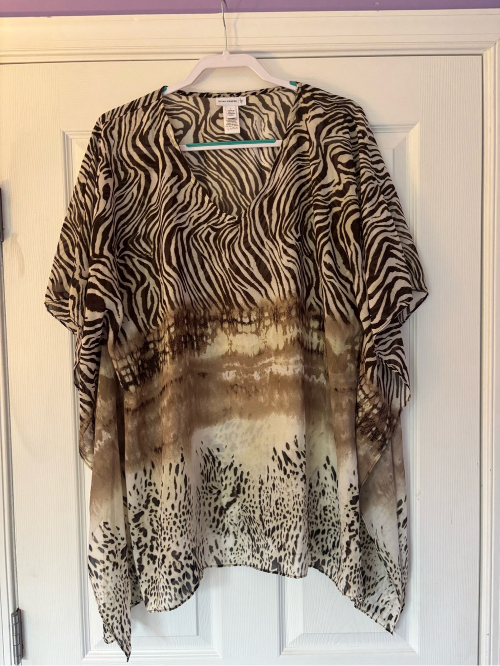 Susan Graver Brown and White Animal Print Flowing Tunic